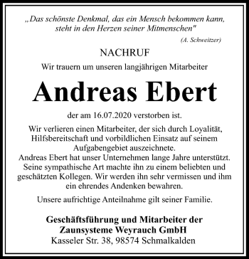 Traueranzeige von Andreas Ebert von Südthüringer Presse
