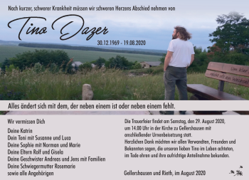 Traueranzeige von Tino Dazer von Südthüringer Presse
