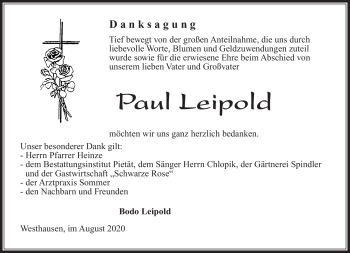Traueranzeige von Paul Leipold von Südthüringer Presse