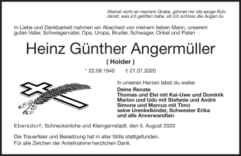 Traueranzeige von Heinz Günther Angermüller von Neue Presse Coburg