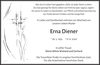 Traueranzeige von Erna Diener von Frankenpost