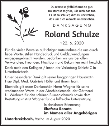 Traueranzeige von Roland Schulze von Südthüringer Presse