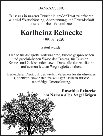 Traueranzeige von Karlheinz Reinecke von Südthüringer Presse
