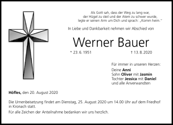 Traueranzeige von Werner Bauer von Neue Presse Coburg