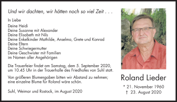 Traueranzeige von Roland Lieder von Südthüringer Presse