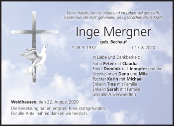Traueranzeige von Inge Mergner von Neue Presse Coburg