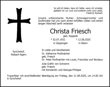 Traueranzeige von Christa Friesch von Neue Presse Coburg