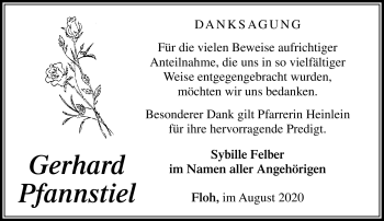 Traueranzeige von Gerhard Pfannstiel von Südthüringer Presse