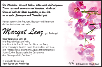 Traueranzeige von Margot Lenz von Südthüringer Presse