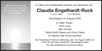 Traueranzeige von Claudia Engelhardt-Ruck von Frankenpost