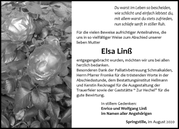 Traueranzeige von Elsa Linß von Südthüringer Presse