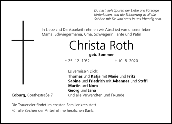 Traueranzeige von Christa Roth von Neue Presse Coburg