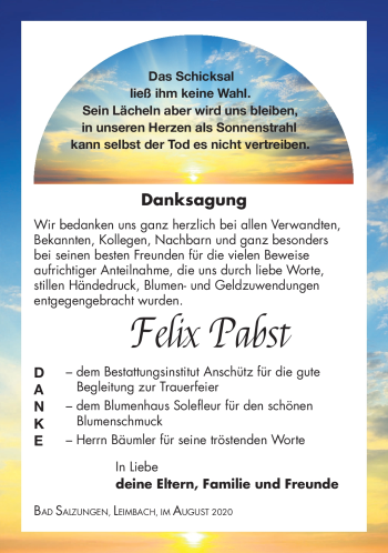 Traueranzeige von Felix Pabst von Südthüringer Presse