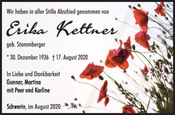 Traueranzeige von Erika Kettner von Südthüringer Presse