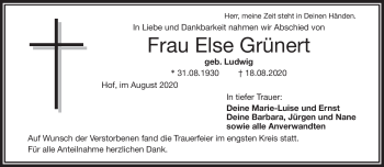 Traueranzeige von Else Grünert von Frankenpost