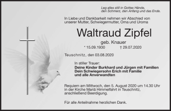 Traueranzeige von Waltraud Zipfel von Neue Presse Coburg