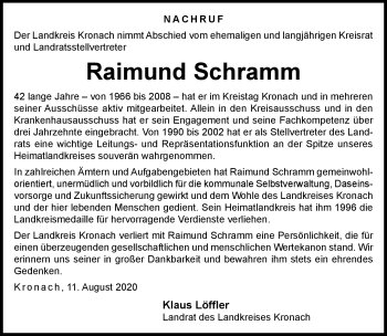 Traueranzeige von Raimund Schramm von Neue Presse Coburg