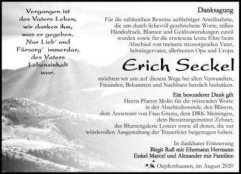 Traueranzeige von Erich Seckel von Südthüringer Presse