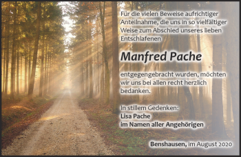 Traueranzeige von Manfred Pache von Südthüringer Presse