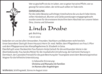 Traueranzeige von Linda Drabe von Südthüringer Presse