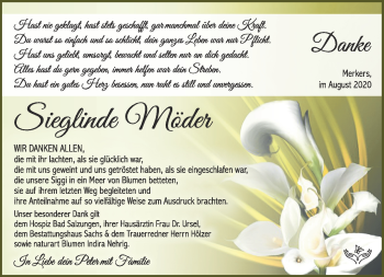 Traueranzeige von Sieglinde Möder von Südthüringer Presse