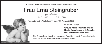 Traueranzeige von Erna Steingrüber von Frankenpost