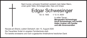 Traueranzeige von Edgar Schwesinger von Neue Presse Coburg