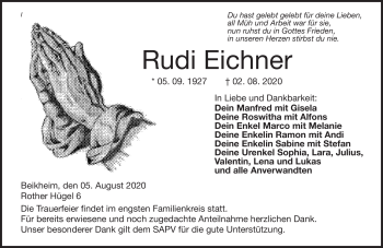 Traueranzeige von Rudi Eichner von Neue Presse Coburg