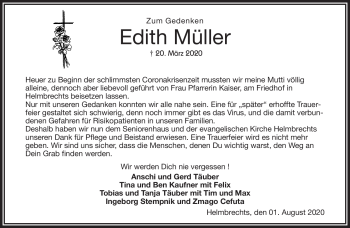 Traueranzeige von Edith Müller von Frankenpost
