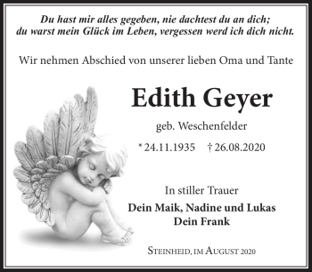 Traueranzeige von Edith Geyer von Südthüringer Presse
