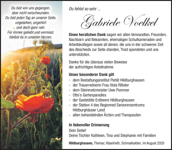 Traueranzeige von Gabriele Voelkel von Südthüringer Presse