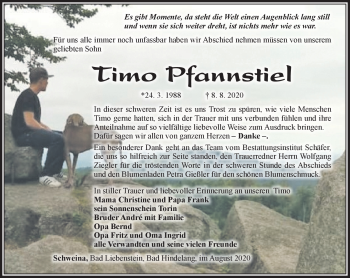 Traueranzeige von Timo Pfannstiel von Südthüringer Presse