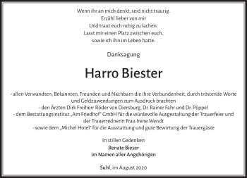Traueranzeige von Harro Biester von Südthüringer Presse