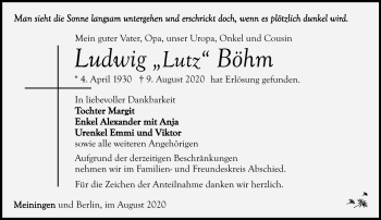 Traueranzeige von Ludwig Böhm von Südthüringer Presse