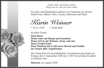 Traueranzeige von Karin Weisser von Südthüringer Presse