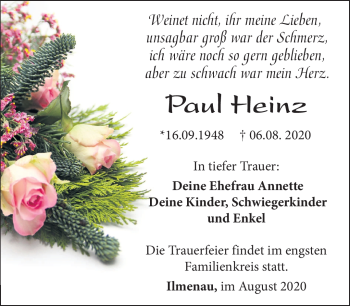Traueranzeige von Paul Heinz von Südthüringer Presse