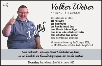 Traueranzeige von Volker Weber von Südthüringer Presse