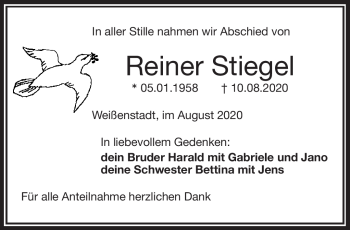 Traueranzeige von Reiner Stiegel von Frankenpost