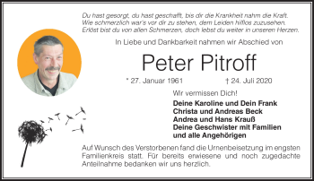 Traueranzeige von Peter Pitroff von Frankenpost