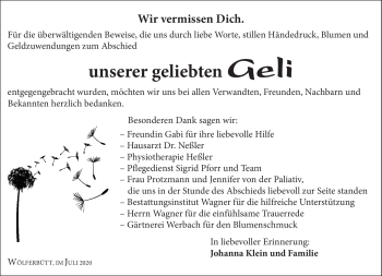 Traueranzeige von Angelika Klein von Südthüringer Presse