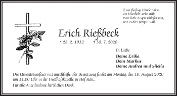 Traueranzeige von Erich Rießbeck von Frankenpost