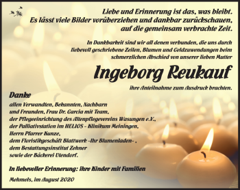 Traueranzeige von Ingeborg Reukauf von Südthüringer Presse