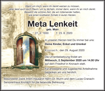Traueranzeige von Meta Lenkeit von Neue Presse Coburg