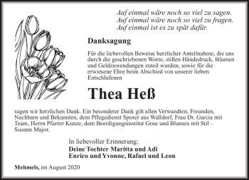 Traueranzeige von Thea Heß von Südthüringer Presse