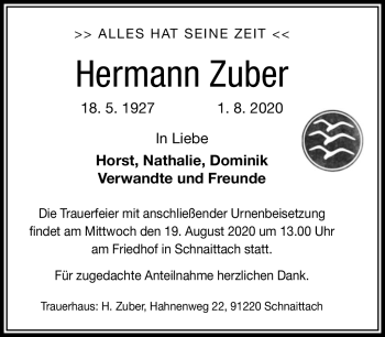 Traueranzeige von Hermann Zuber von Frankenpost