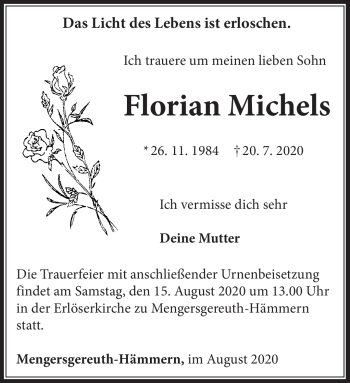 Traueranzeige von Florian Michels von Südthüringer Presse