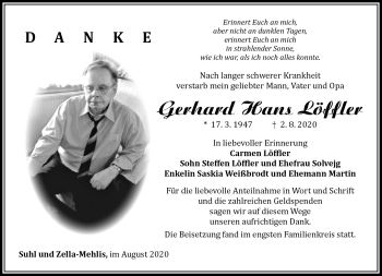 Traueranzeige von Gehard Löffler von Südthüringer Presse