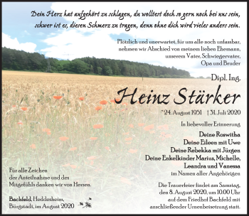 Traueranzeige von Heinz Stärker von Südthüringer Presse