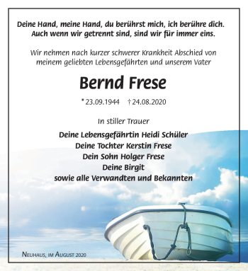 Traueranzeige von Bernd Frese von Südthüringer Presse