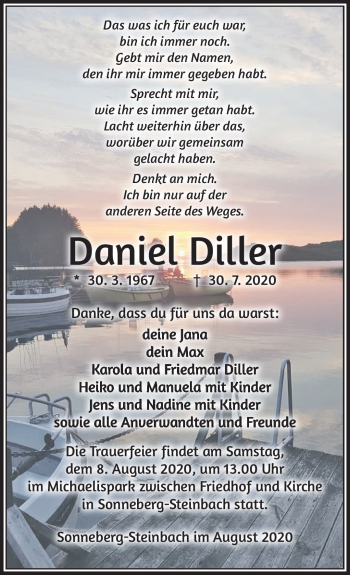 Traueranzeige von Daniel Diller von Südthüringer Presse